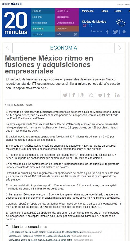 Mantiene México ritmo en fusiones y adquisiciones empresariales